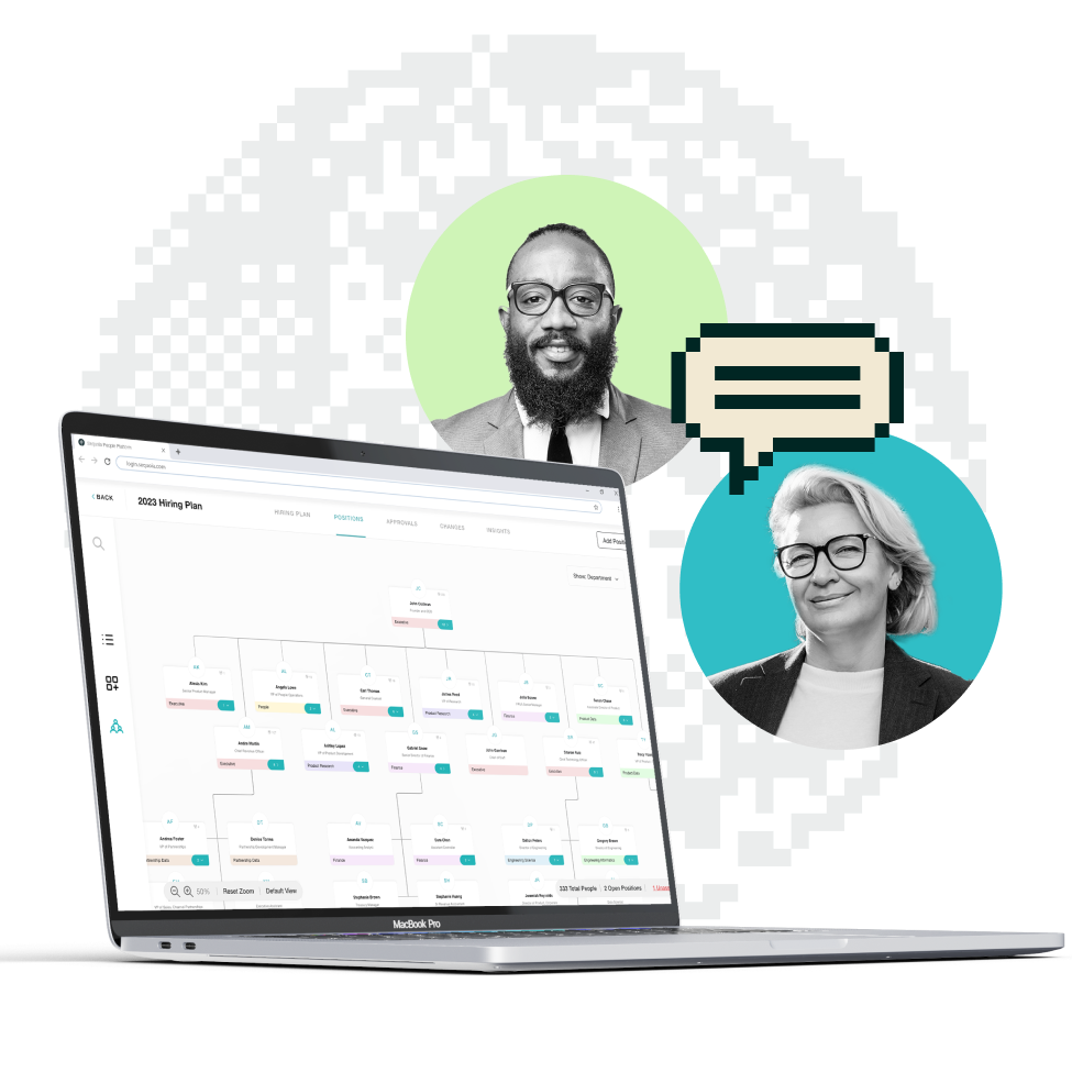 Two professionals collaborating on a hiring plan on the Sequoia People Platform
