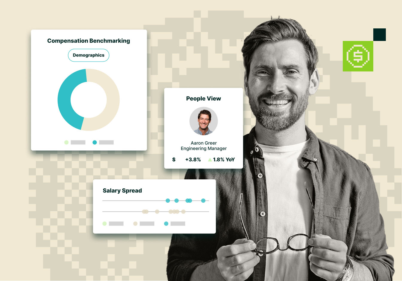Male tech business leader surrounded by UI details of the Sequoia People Platform